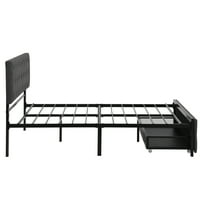 Ležište pune veličine, metalni platformski krevet sa velikom fiokom, siva