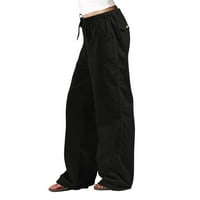 Fartey gromobrani danas ženske pamučne patlne pantalone plus veličina labave fit elastične hlače sa elastičnim strukom s džepovima za crtanje pune boje casual pantalone