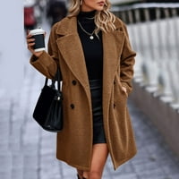Ženski Fuzzy zimski kaput rever Dugi rukav dugme dole topla Outwear jakna kardigan kafa XL