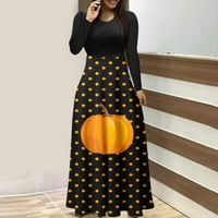 LHKED Clearsance Halloween ženski tiskani dugi rukav za patchwork haljinu okruglog rukava s dugim rukavima