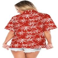 BAY ženska havajska košulja haljine kratke rukave košulje XXL Crvena, allover Palm