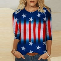 Dolkfu crvena bijela plava košulja Ženska Moda štampanje američke zastave labava majica srednje dužine