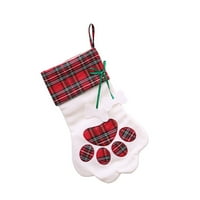 Worallymy Božić Viseća Čarapa Pet Šapu Oblik Karirani Poklon Džep Torbica Božić Bombone Torbe Ornament