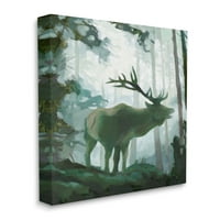 Stupell Industries Elk Wilderness Silhouette Deep Green Forest Animal Canvas Wall Art, 48, dizajn Jacob Green