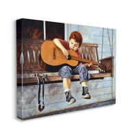 Stupell Industries Boy Strumming gitara Prednji trijem Swing Slikarski dizajn Jim Daly, 16 20