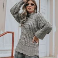 Entyinea ženska zimska pleteža traganje rukave rebrasti pleteni pleteni duks pulover vrhovi sive m