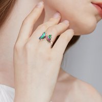 Mnjin leptir prsten, gradijentni prsten od dragulja, gradijentni prsten, podesivi prsten, novi kreativni prsten, može se složiti da bi se nosio ženski modni prsten, može se prilagoditi višebojni