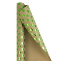 Papirni papir, sq ft, 1 paket, smeđi kraft sa zelenim folijom točkice poklon