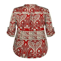 Chama ženske Plus Size rolne rukave tunike vrhovi Paisley Floral Print V vrat Henley Shirts Casual bluza za žene