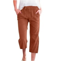 Ženske kratke hlače za vježbanje ženske ženske modne pantalone sa širokim strukom sa visokim strukom elastične pantalone sa vezicama udobne duge pantalone sa ravnim nogama sa džepovima Capris za žene kafa 3XL