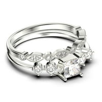 Minimalistički prsten 1. Carat Princess Cut Diamond Moissite Angažman prsten, dainty venčani prsten u srebru od srebra sa 18k bijelim zlatnim pregradom, mladenkama, odgovarajućim opsegom