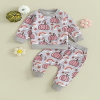 Suantret Toddler Baby Girls Halloween Outfit bundeve Print dugih rukava Duks elastične hlače Odjeća Siva 12 mjeseci