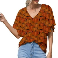 Plus veličine V izrez za žene Ljeto Ležerne prilike Dressy Stit kratkih rukava Slatka Halloween Pumpkin Print majica