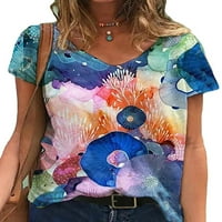 Pfysire ženska kratka rukava V vrat T-Shirt 3d štampana Casual bluza Tops 6 M