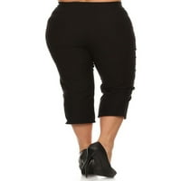 Ženske plus veličine elastične tanke navlake visokog struka na štampanim čvrstim Casual Kapri pantalonama