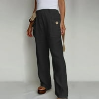 Kombinezon za žene modni jednobojni elastični struk pamučni laneni labavi džepni Ležerne hlače