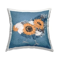 Stupell Industries Sažetak pileći portret suncokret Botanički uzorak Glam plavi, ukrasni jastuci