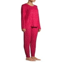 Jaclyn odjeća za ženske Fuzzyluxe visoke niske duge rukave gornji dio i hlače 2-dijelni set pidžama, 2-dijelni