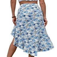 Enwejyy žensko ljetno zvanje cvjetno print rubu asimetrično visoko-niska suknja