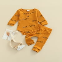 hirigin Baby Dvodijelno odijelo sa printom slova rebrasti kombinezon s dugim rukavima + hlače