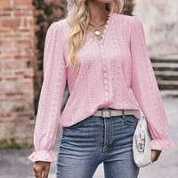 Bluze za žene Business Casual dugih rukava V izrez Bluze Dressy Casual Tunic Tops Pink L