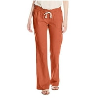 Zkozptok ženske pantalone pamučne Lane Casual labavi elastični džepovi struka čvrste trenirke, narandža, M