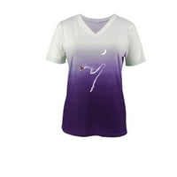 Žene plus size Tops FashionV-izrez kratki rukavi T-Shirt ljetni cvjetni printovi bluza ljubičasta XXXL