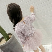 Mialoley dijete djevojka mrežaste haljine, pređe šavovima cvijeće laticama duge rukave suknja