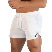 baocc muške kratke hlače za muškarce jednobojne Ležerne sportske kratke hlače srednjeg struka s džepovima bijele boje