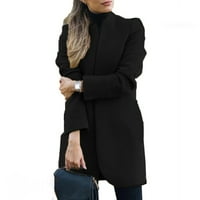 Ženski zimski poslovni ovratnik srednje dužine tanka duga jakna od flisa Crna 4xl