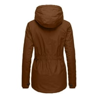 Ženske Casual duge rukave dukserice grafički duks sa kapuljačom pulover vrhovi topli dugi kaput dukserice zimski parkovi Outwear džepovi Brown XXXL