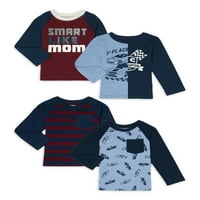 Garanimals Baby Boy & Toddler boy grafičke majice sa dugim rukavima, 4-Pakovanje, 12M-5T