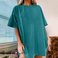 Zeleni vrhovi za žene Bluze za žene odbačene rukave s punim bojama okrugla vrat kratki rukav majica kratki