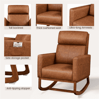 EasyFashion Modern Fau kožna stolica za ljuljanje s gumenim drvenim nogama, smeđe boje
