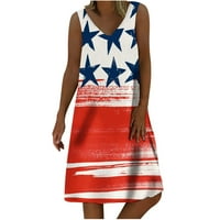 Četvrta haljina Ženska Ljetna odjeća Američka zastava Haljine Comfy Ispiši labav haljina spremnika V-izrez