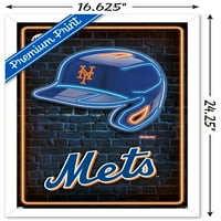 New York Mets-Neonski Zidni Poster Za Kacigu, 14.725 22.375 Uokviren