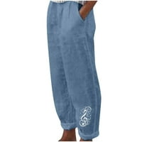 Jyeity Mini Moda, labavi pamuk i laneni džepni Printtrousers hlače Ponte hlače za žene plave veličine