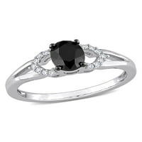 Carat T.W. Ovalno rezan crni dijamant i okrugli bijeli dijamant 14KT bijeli zlatni zaručni prsten