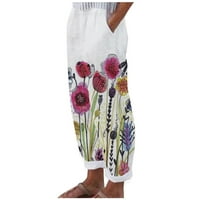 Lanene pantalone za žene visokog struka, letnje kapri pantalone za žene sa džepovima,plaža Harem lanene