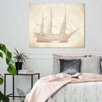 Wynwood Studio Nautical and Coastal Wall Art Canvas Prints 'Vintage Ship Taupe' Nautical Watercrafts-Brown, White
