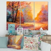 Designart 'Jesenja Šumska Narandža Ostavlja Pejzaž Sa Stazom' Lake House Canvas Wall Art Print