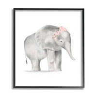 Stupell Industries Cvjetni kruni Baby Elephant Meka ružičasta siva ilustracija crna uokvirena, 20, dizajn