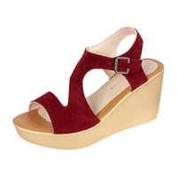 Rewenti Wedge Sandale Ženske rimske cipele Suede sitnica visoke pete cipele za ribe crvene 6,5