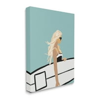 Stupell Industries žena koja nosi dasku za surfanje vjetrovita kosa na plaži grafička Umjetnička galerija