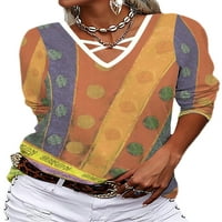 Ženske labave etničke puloverve žene retro vrhovi V izrez Dailywer Vintage Casual majica Orange 2xl
