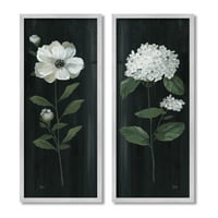 Stupell Industries Delicate White Blooms Botanička cvjetna latica Sprigs Painting Grey Framered Art Print Wall Art, Set od 2, dizajn Nan