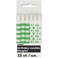 Lime zelene pruge i tačke rođendanske svijeće, 12pk