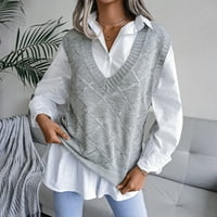 Ženski labavi pleteni pulover džemper s V izrezom bez rukava džemper s dugim kardiganom džemperi najmekši