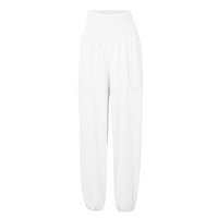 Cotonie ženske Harem hlače elastične visoke struka labave udobne jednobojne ljetne hlače s džepovima bijele