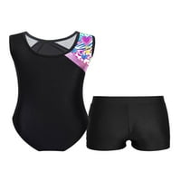 Komplet aktivne odjeće za djevojčice šareni crtani Print Tank gimnastički triko sa Atletskim šortsama